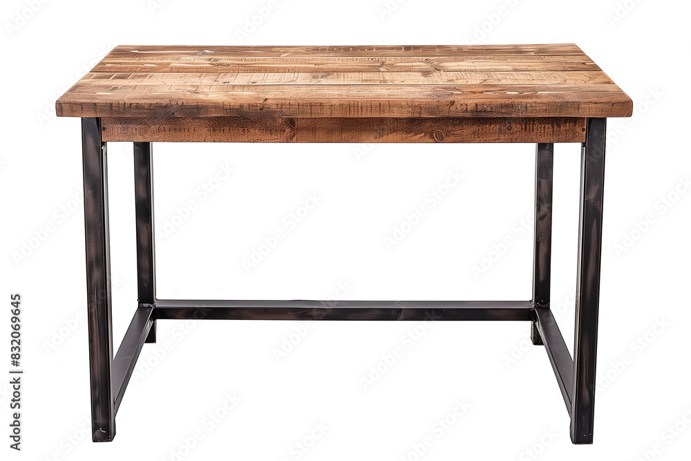 A wooden table with metal legs A wooden table with metal legs