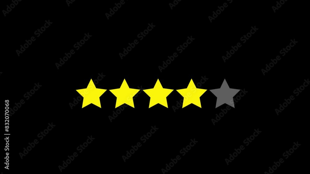 Star rating review animation. Customer feedback rating. 4 star rating, simple animation. Animation of stars used in rankings 4k motion graphic. Star rating review animation. Customer feedback rating. 4 star rating, simple animation. Animation of stars used in rankings 4k motion graphic.