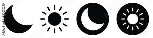 dark and light mode icon. day, night, sun and moon signs and symbols for app, user interface, and website. transparent vector.