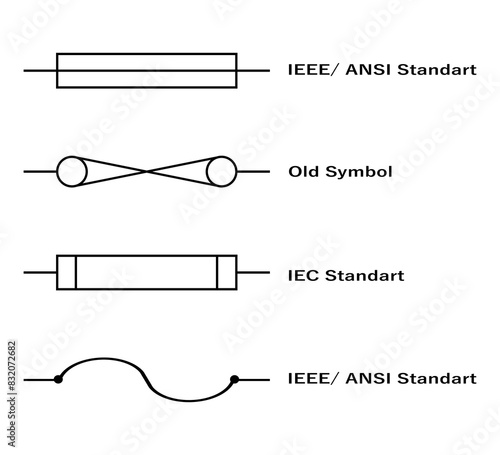 Different symbols of fuse in black and white colours. photo