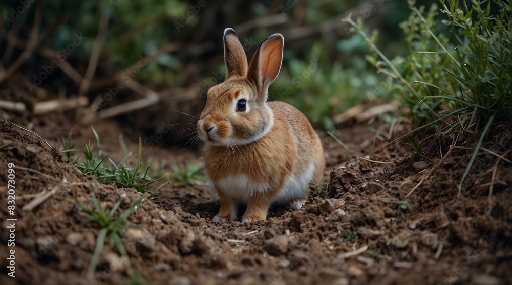 Fototapeta premium A world where rabbits have their own secret society hidden beneath the ground ai_generated