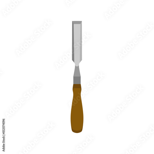 chisel flat design vector illustration. Wood Carving Chisel isolated on white background. Carpentry hand tools with wooden handle.