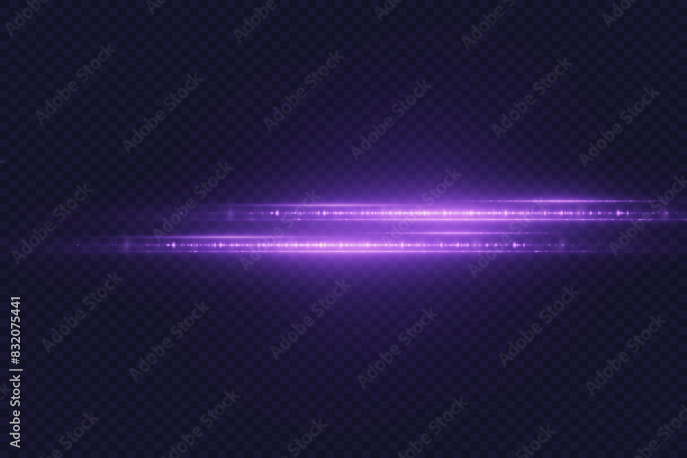 Magic light effect. Light line with glare, beam flash, neon light movements. On a transparent background.