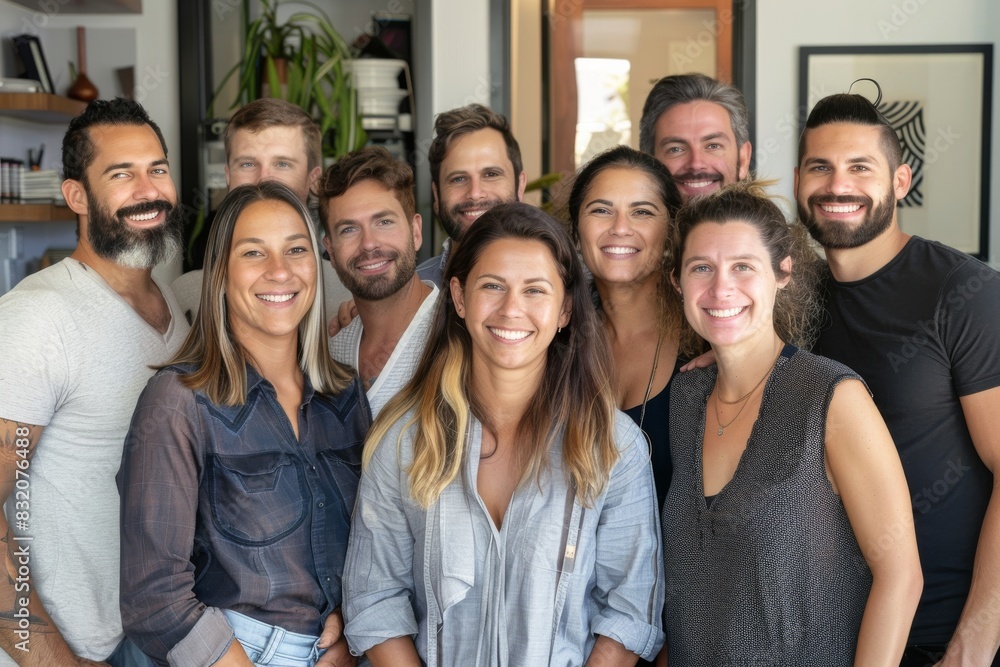 Group of diverse friends smiling and looking at camera in a portrait session Group of diverse friends smiling and looking at camera in a portrait session