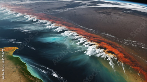 Illustration of extreme weather events like hurricanes and droughts, highlighting the impact of climate change on natural disasters, Generative AI photo