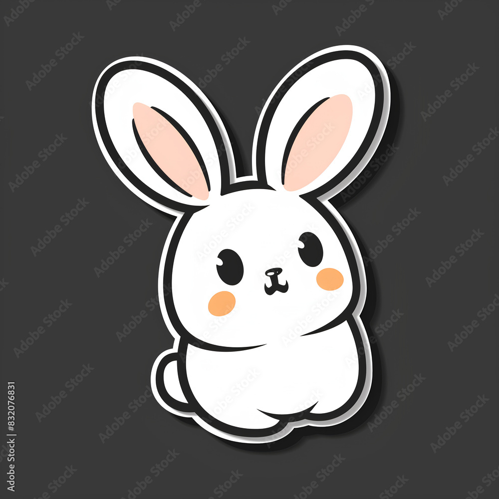 Adorable Black and White Bunny Sticker Illustration with Copy Space Adorable Black and White Bunny Sticker Illustration with Copy Space
