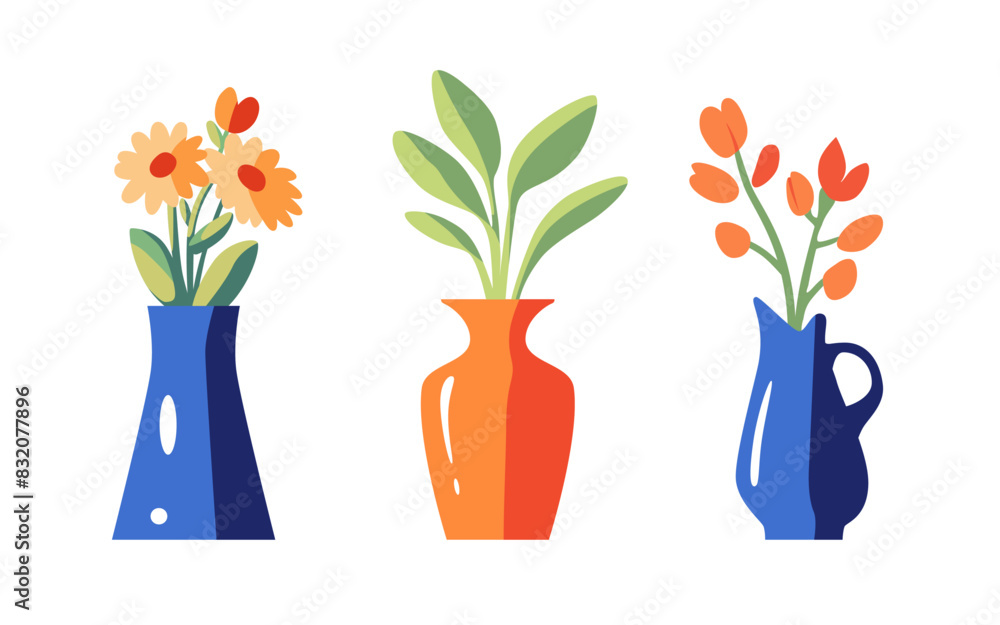 Modern Floral Vase Trio - Contemporary Minimalist Design for Home Decor and Graphic Projects