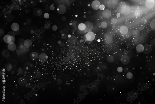 Dark abstract glowing bokeh lights on a dark surface with room for text or product showcase