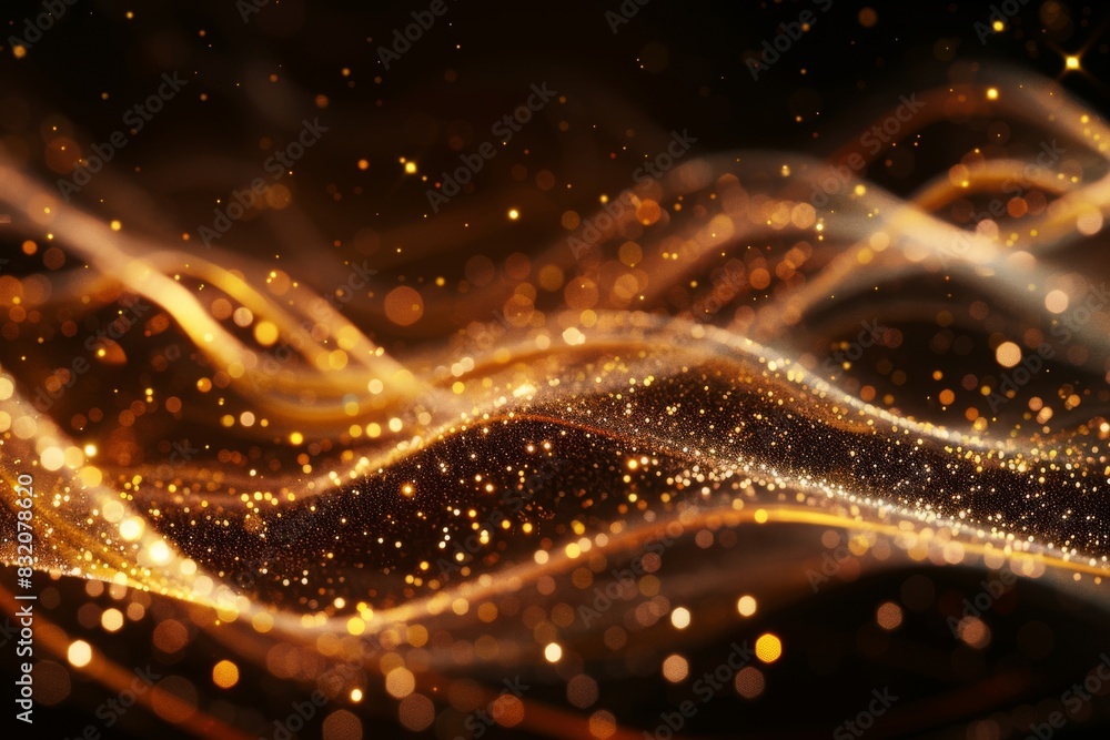 Radiant golden glow on brown backdrop with bronze sparkle waves Radiant golden glow on brown backdrop with bronze sparkle waves