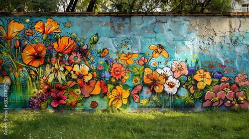 A wall with graffiti art that captures the essence of a blooming garden
