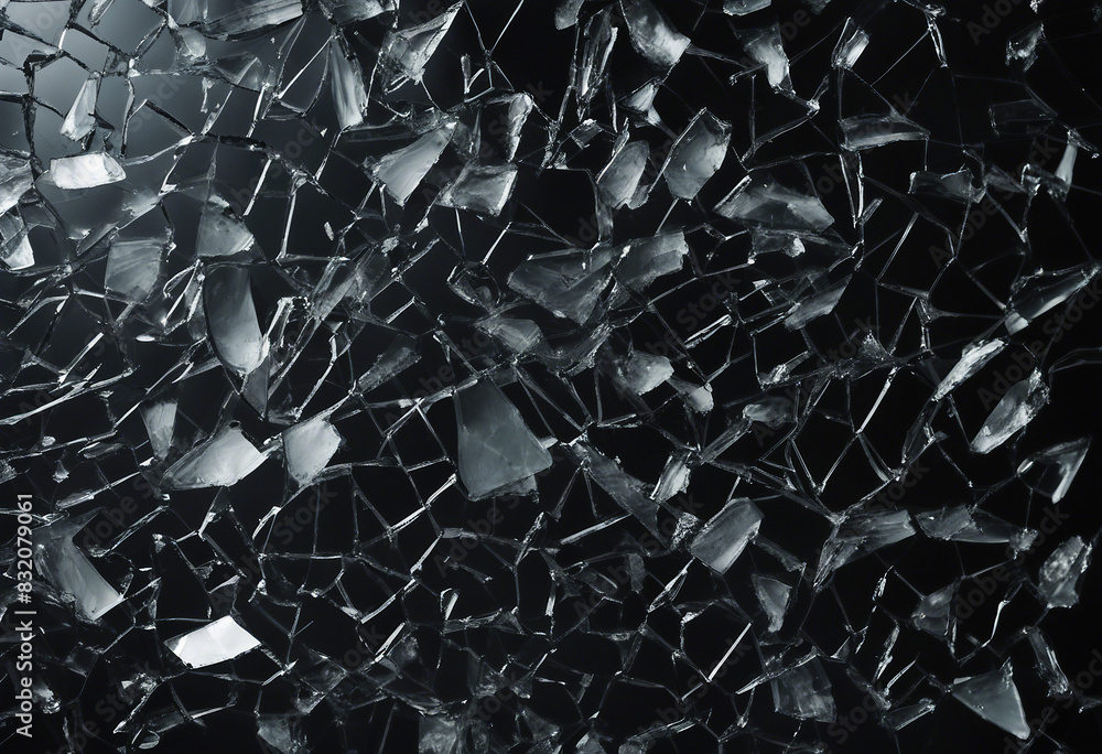 Cracked glass object on black background smashed glass texture shards ...