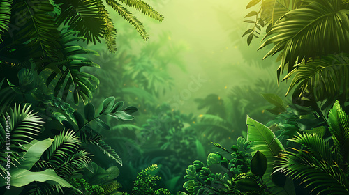 lush green foliage of a tropical rainforest with sunlight filtering through the leaves