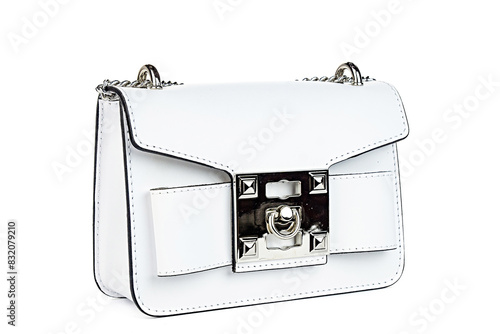 White female handbag bag purse clutch on whete background. Isolated on white background.Front view. photo