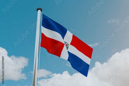 Dominican Republic Flag with Sky Background 3d illustration image 