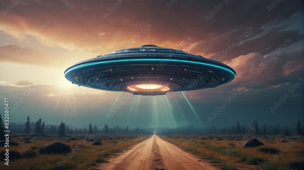 News broadcasts relay harrowing scenes of UFO sightings and abductions, spreading fear and paranoia among the populace, Generative AI