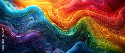Knit sweater with intricate rainbow design, closeup, digital abstract art, vibrant hues, flowing lines, high detail 8K , high-resolution, ultra HD,up32K HD photo