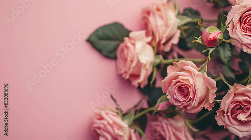 Light pink roses on a pink background. The roses are of different sizes and in different stages of bloom.