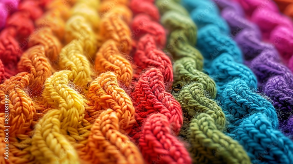 Homemade sweater with colorful rainbow stripes, detailed closeup, digital watercolor, soft and vibrant, intricate knit patterns 8K , high-resolution, ultra HD,up32K HD Homemade sweater with colorful rainbow stripes, detailed closeup, digital watercolor, soft and vibrant, intricate knit patterns 8K , high-resolution, ultra HD,up32K HD