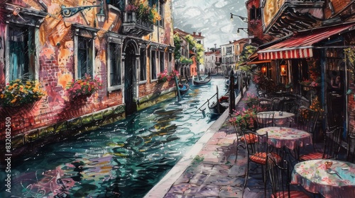 A beautiful painting of a narrow street in Venice photo