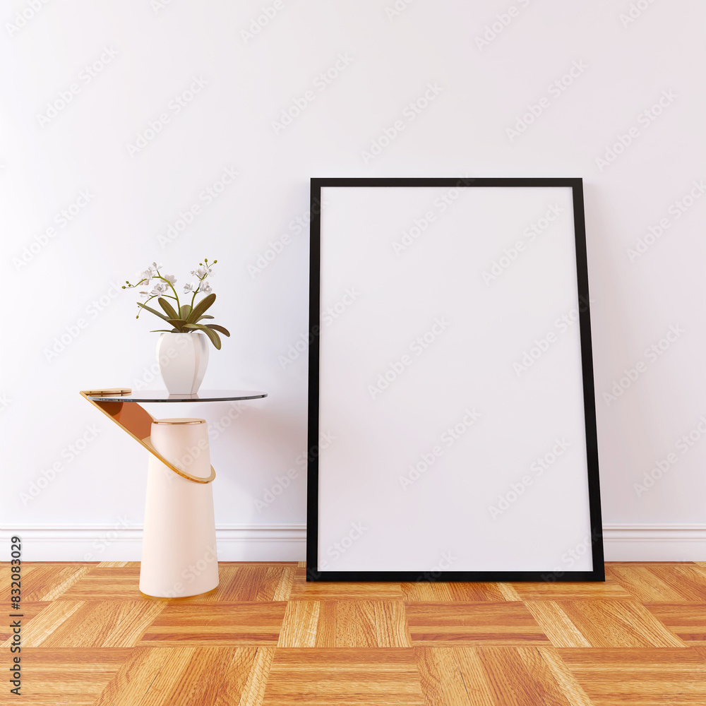 Modern Living Room Frame Mockup in a wall with sofa and decor. 3D render Modern Living Room Frame Mockup in a wall with sofa and decor. 3D render