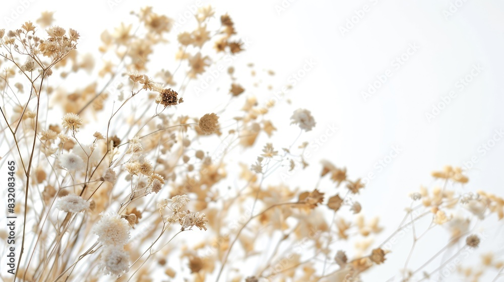 Lovely dried beige flowers against a white backdrop Lovely dried beige flowers against a white backdrop
