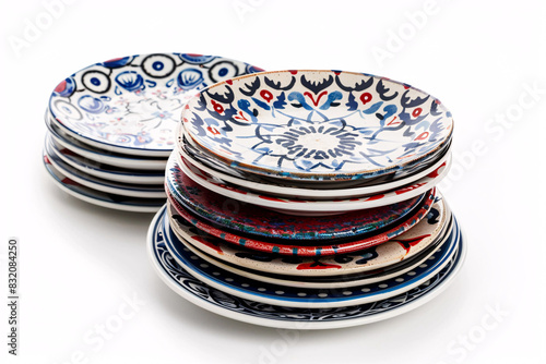 a stack of plates with designs on them