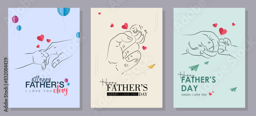 Happy Father's Day with dad and children silhouettes. Vector greeting card with a nice message of Father's Day. 
