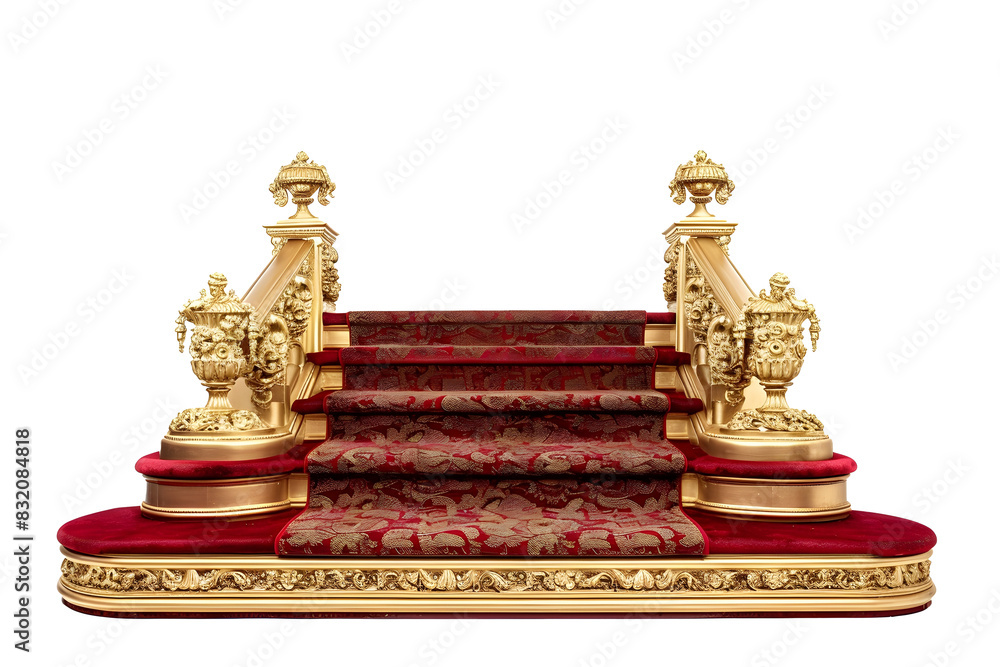 Fototapeta premium Golden Staircase with Red Carpet Isolated PNG