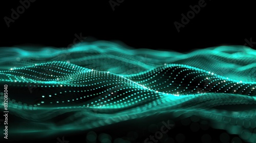 Abstract gradient hologram dynamic wave of particles. Digital wallpaper technology background