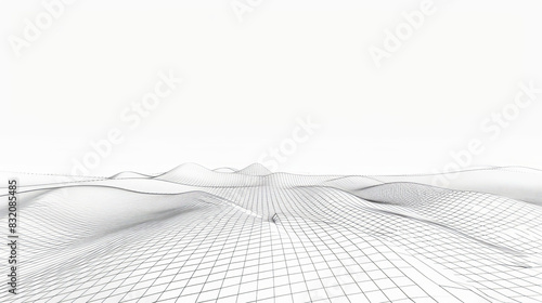 Abstract wireframe landscape with grid lines and white background