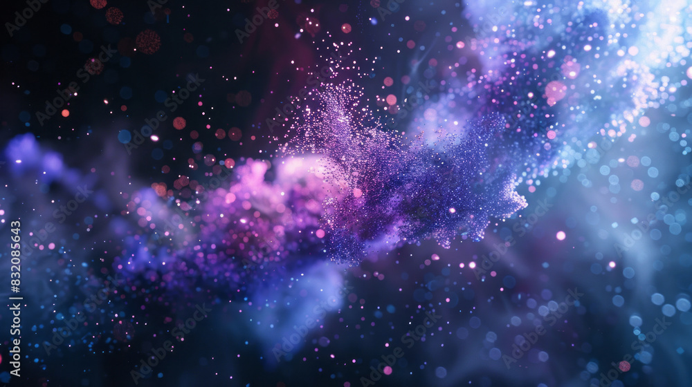 Abstract cosmic particles and dreamy neon lights background