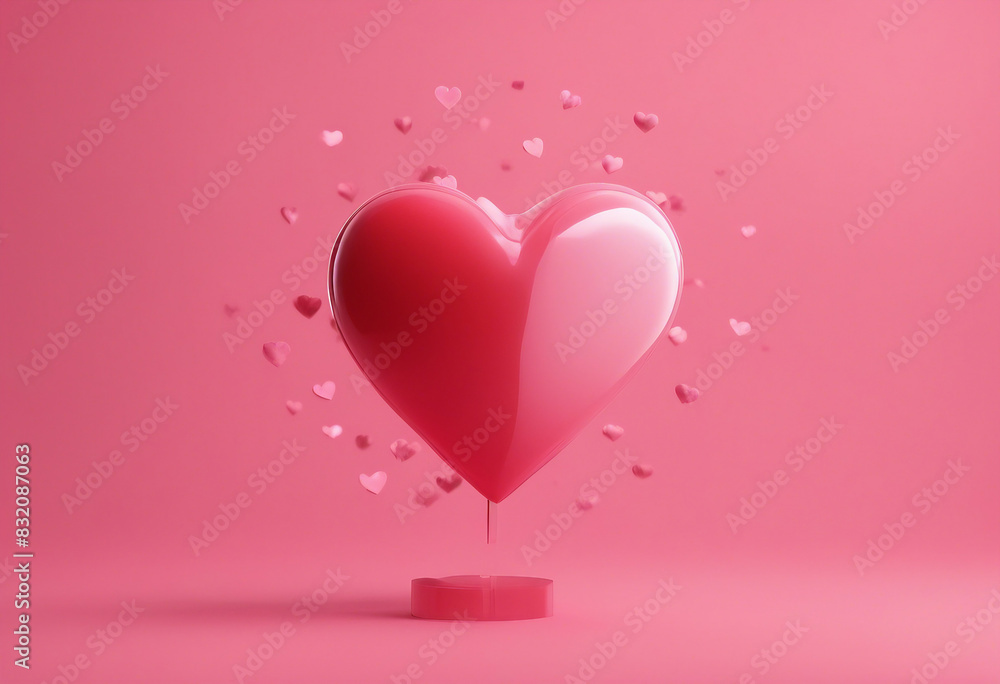 Valentine concept 3d red heart in speech bubble object isolated on pink background for graphic decor Valentine concept 3d red heart in speech bubble object isolated on pink background for graphic decor