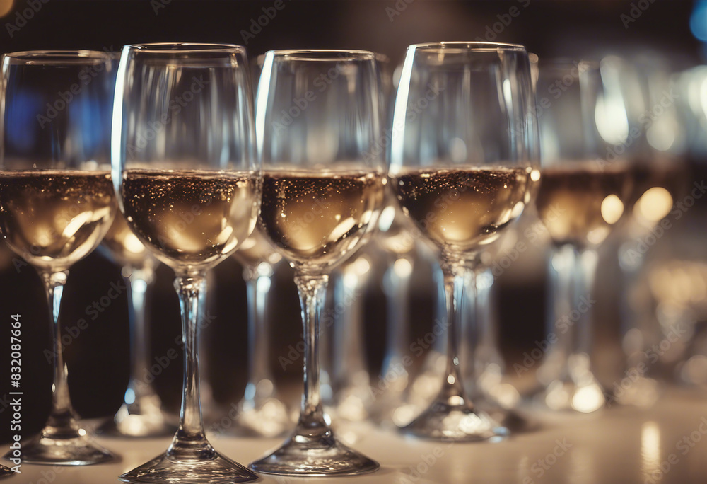 Wine glasses in a row Buffet table celebration of wine tasting Nightlife celebration and entertainme Wine glasses in a row Buffet table celebration of wine tasting Nightlife celebration and entertainme