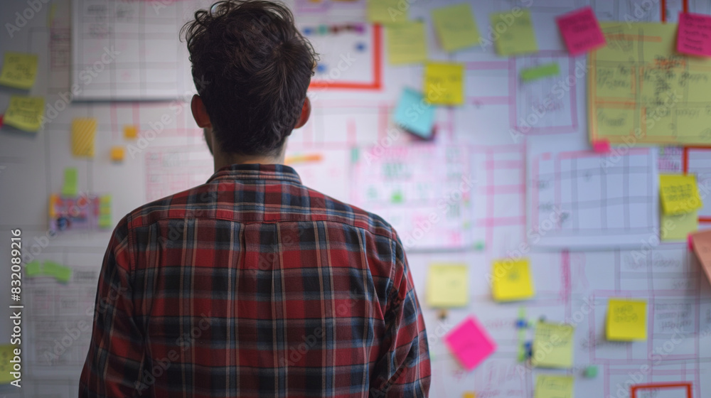 Fototapeta premium developer planning project with sticky notes