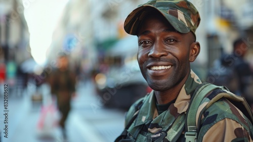 The smiling soldier in camouflage photo