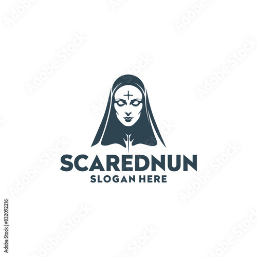 Scared nun logo vector illustration