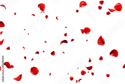 Red roses petals flying romantic overlay background