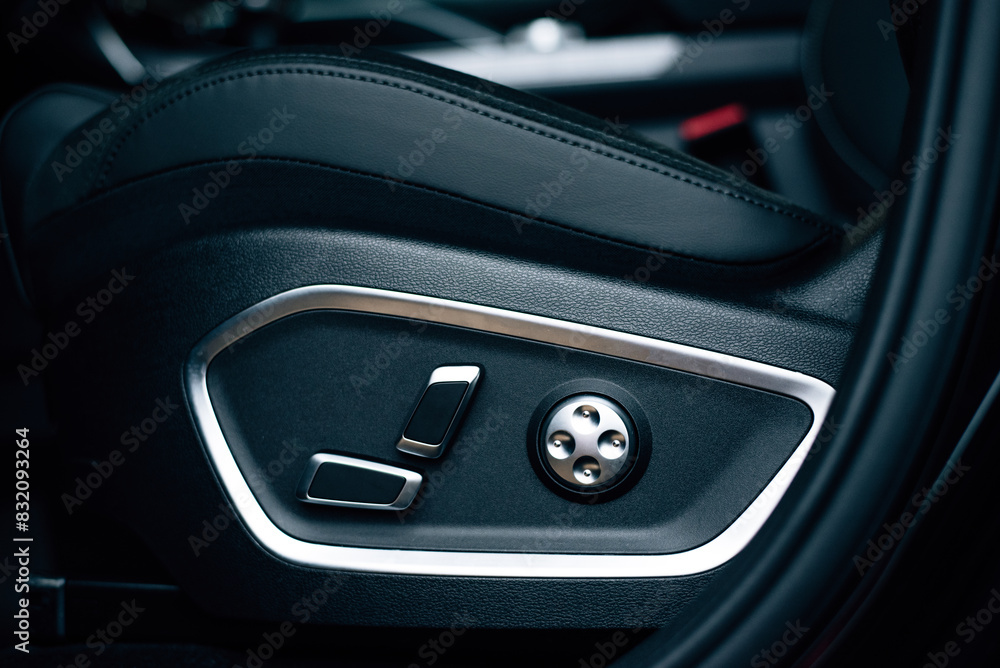 Luxury car seats. Adjustment buttons for the electric seat. Luxury car seats. Adjustment buttons for the electric seat.