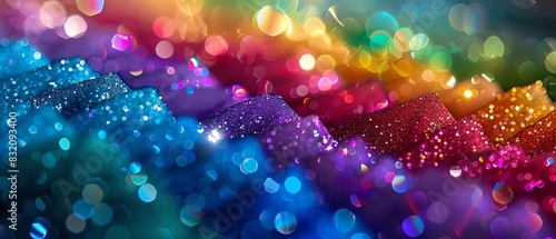New Year, Birth Day, Pride celebrate glitter rainbow bokeh blurry background, copy space.