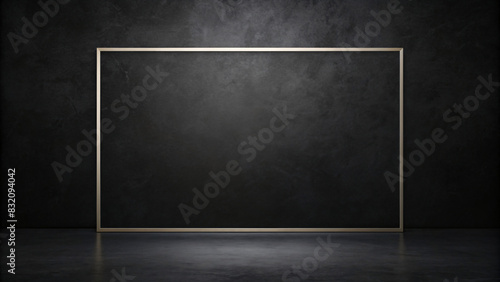 Empty wooden chalkboard with a piece of white chalk resting on the ledge photo