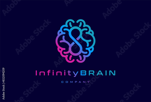 Brain Logo, modern brain logo with infinity icon inside, flat design logo template, vector illustration