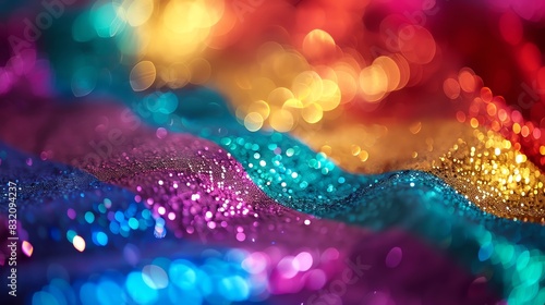 Vibrant Pride Month event, focusing on dynamic,  rainbow sparkling tones Include copy space for text or logos, alluding to celebration and diversity background. photo
