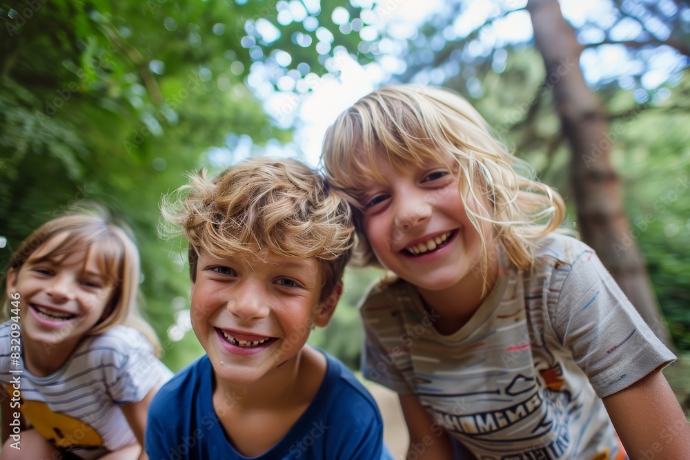 Portrait of a group of children having fun in the park. Portrait of a group of children having fun in the park.