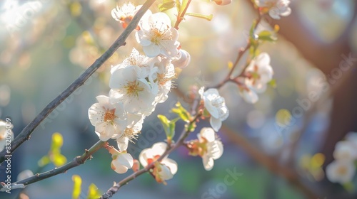 Blooming apricot trees in a garden during the spring season