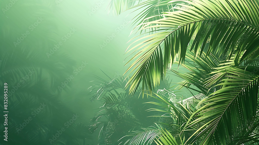 lush green palm leaves against a soft blurred background. The leaves are detailed and realistic, and the colors are vibrant and natural.
