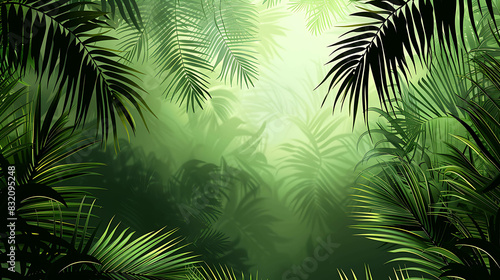 lush green foliage of a tropical jungle with bright sunlight shining through the leaves © Nurlan