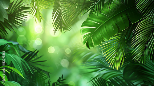 lush green tropical leaves with a blurred background  perfect for a relaxing and calming atmosphere