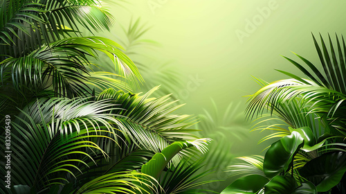 lush green foliage of a tropical jungle with bright sunlight shining through the leaves