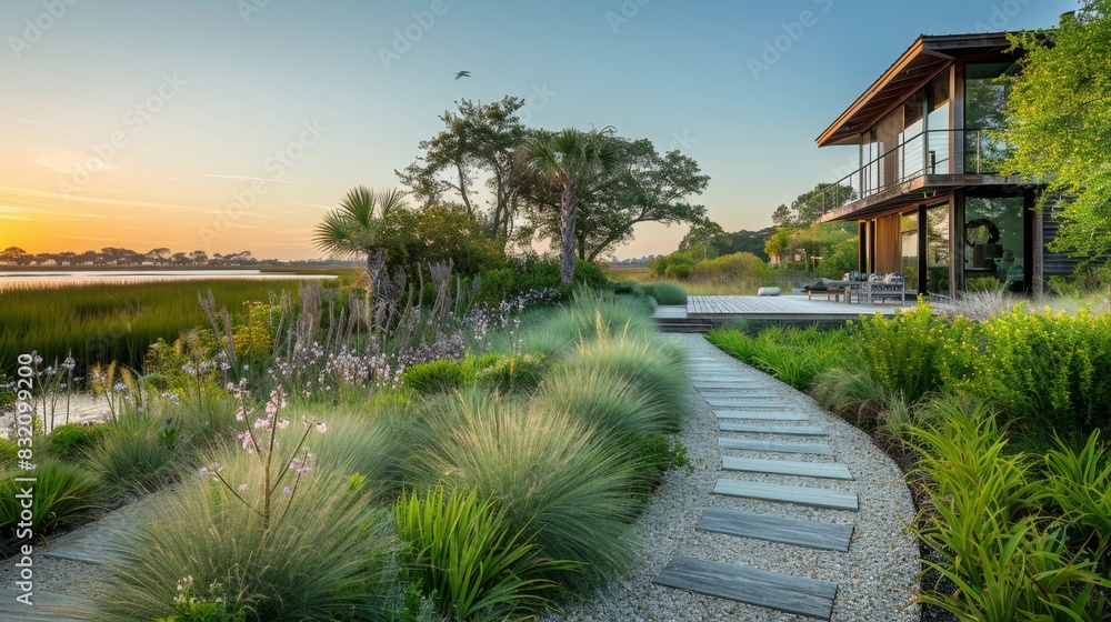 Obraz premium Native Plantings with Low-Maintenance Salt-Tolerant Vegetation