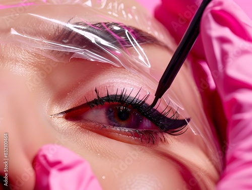 Beautician Meticulously Applying Eyelash Adhesive for Glamorous Look